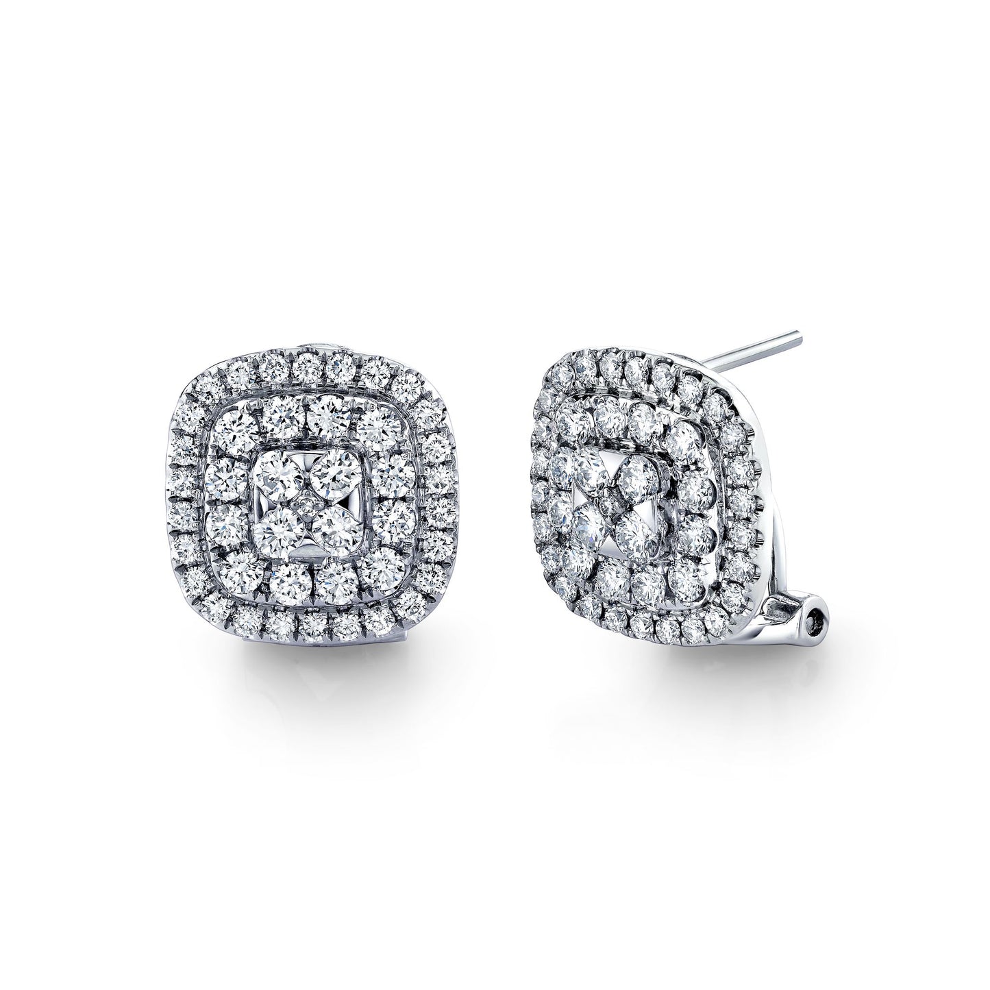 14K 2.05cttw VS White Diamond Pavé Square Cluster Earrings