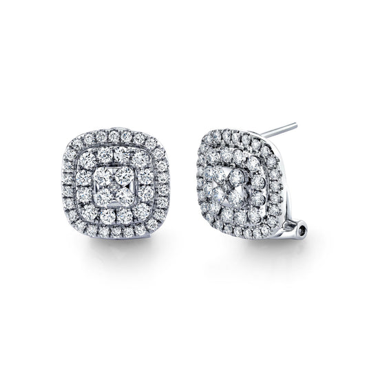 14K 2.05cttw VS White Diamond Pavé Square Cluster Stud Earrings