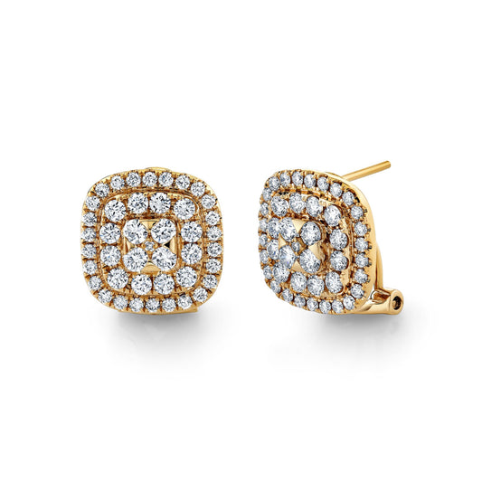 14K 2.05cttw VS White Diamond Pavé Square Cluster Stud Earrings