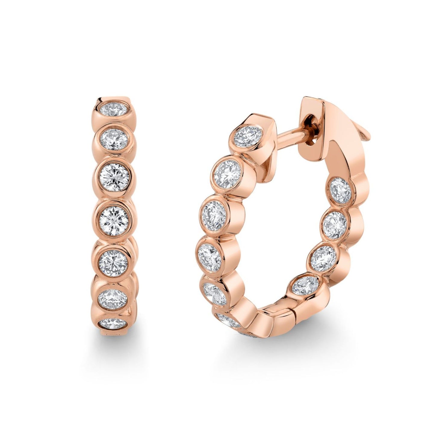 14K 1.01cttw Bezel Set VS White Diamond Inside Out 3/4" Hoop Earrings