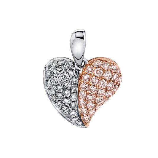 Pave Pink and White Diamond Heart Pendant in 14K Gold
