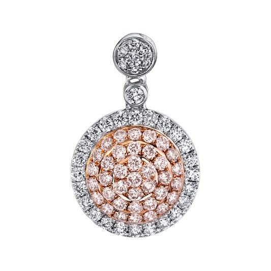 Pave Pink and White Diamond Circle Pendant in 14K Gold
