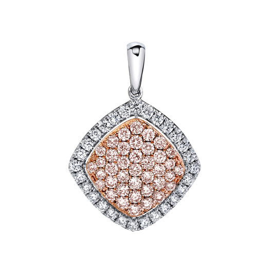 14K 0.64cttw Pink Diamond 0.42cttw VS White Diamond Pavé Cushion Pendant