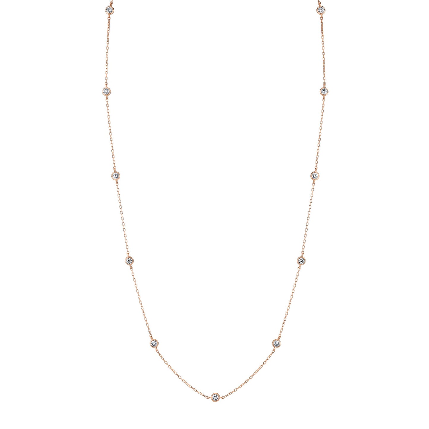 14K 1.10cttw Round VS White Diamond Station Necklace