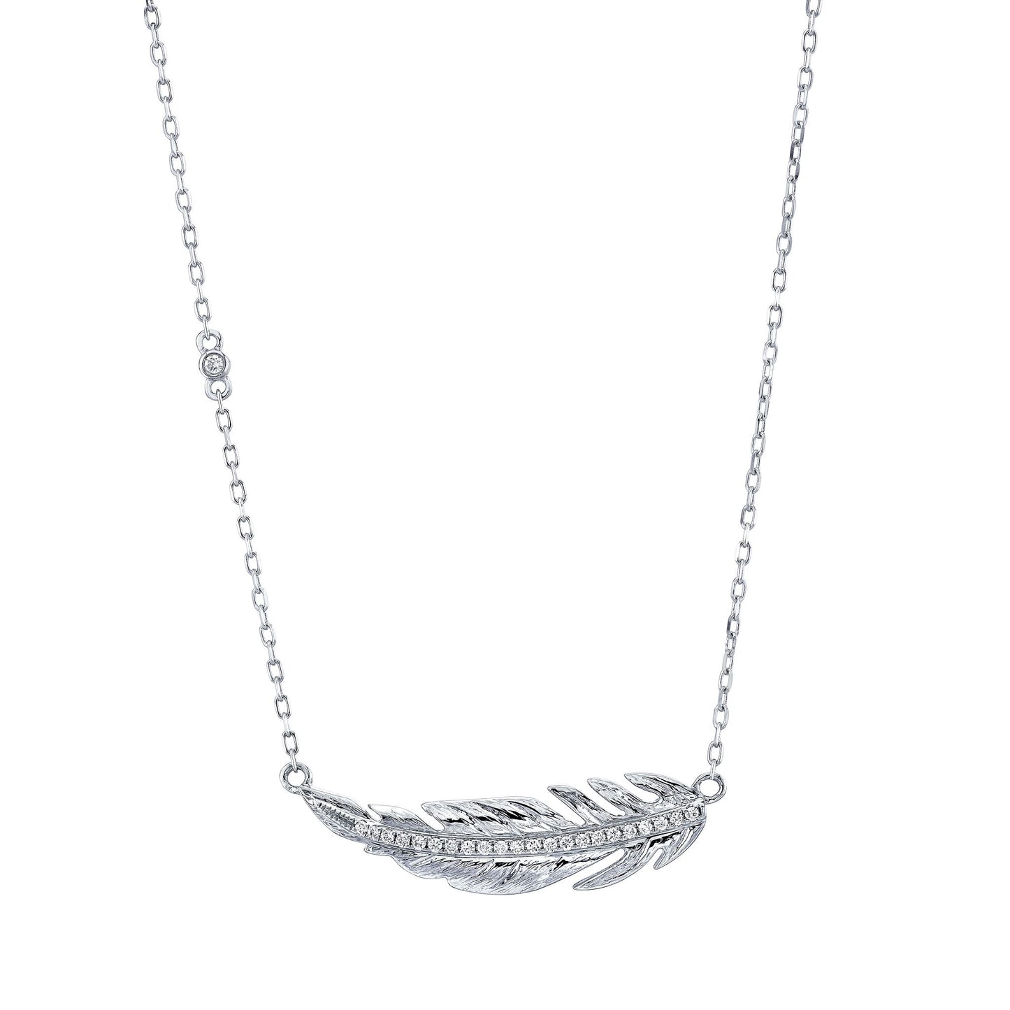 14K 0.12cttw VS White Diamond Feather Necklace