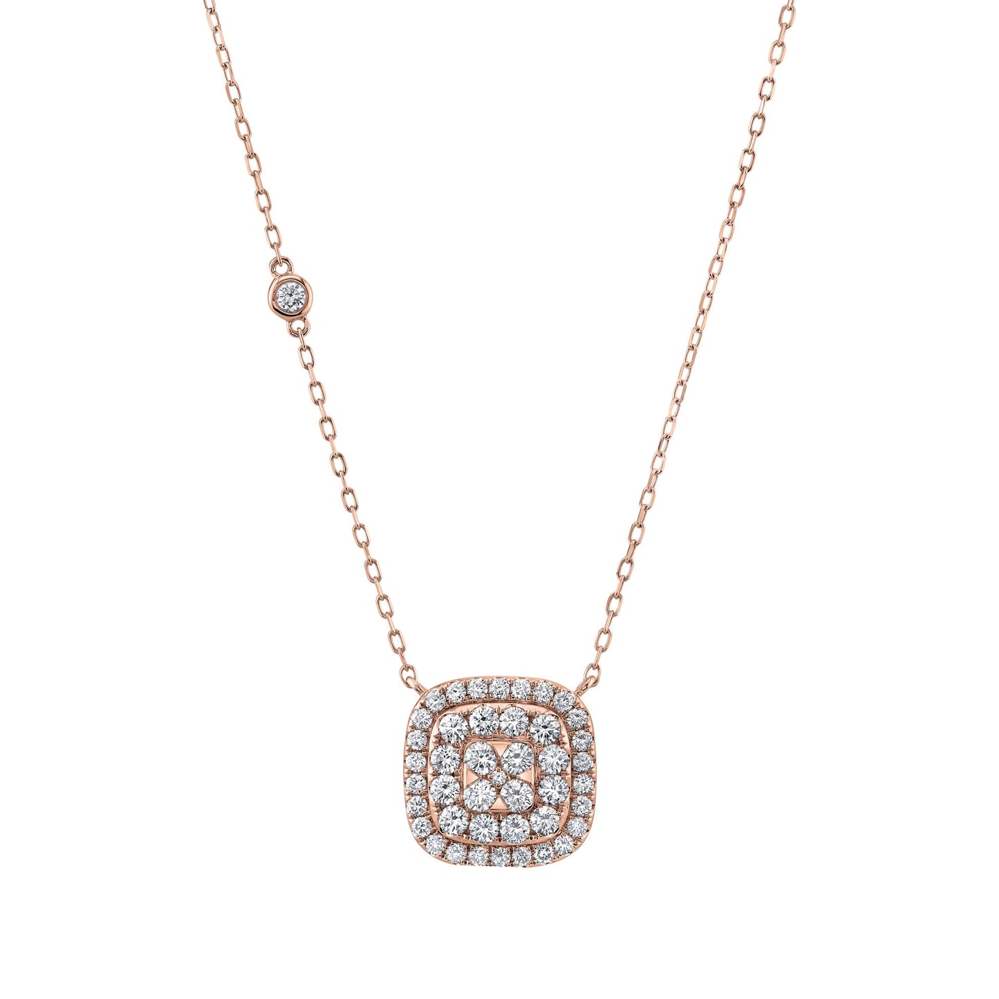 14K 1.13cttw VS White Diamond Square Cluster Necklace