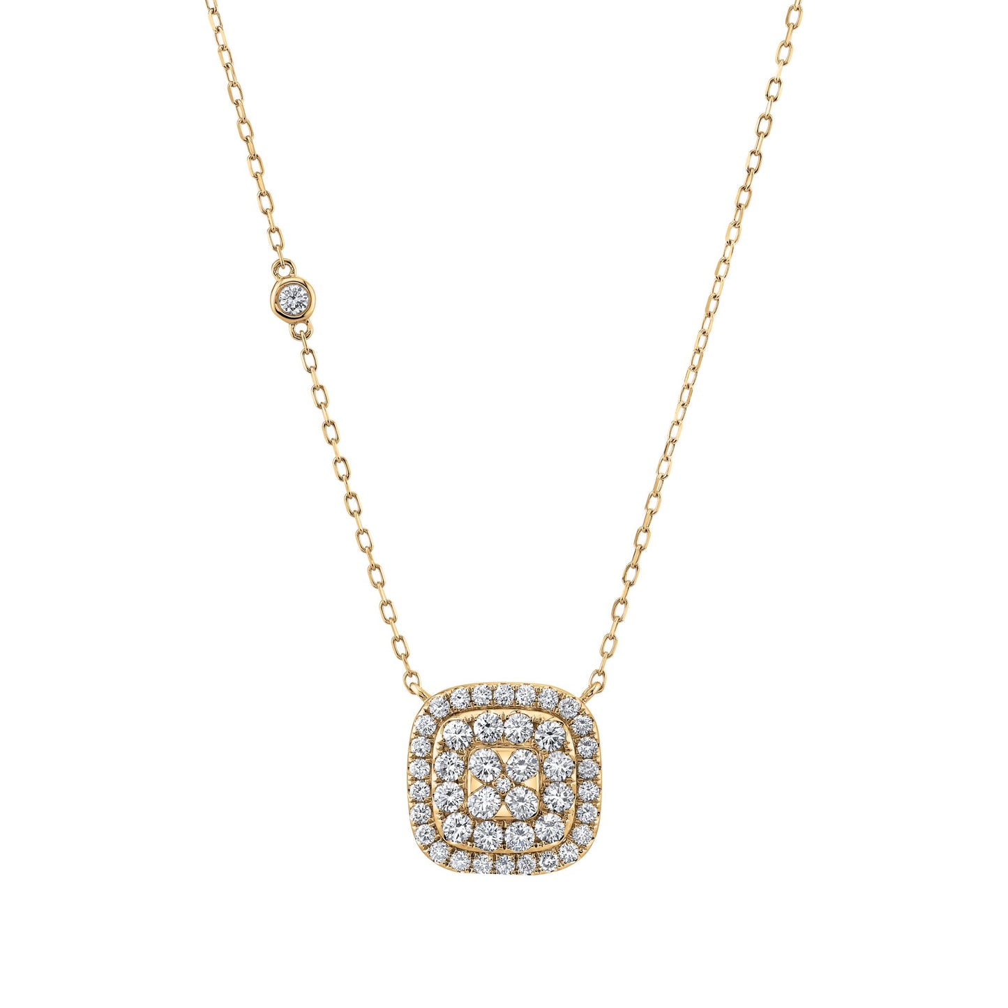 14K 1.13cttw VS White Diamond Square Cluster Necklace