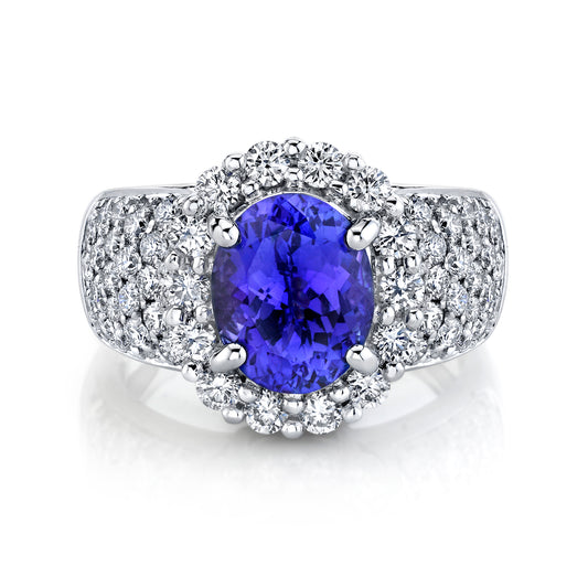 Oval Tanzanite and Diamond Cocktail Ring in 14K White Gold