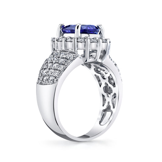 Oval Tanzanite and Diamond Cocktail Ring in 14K White Gold - Side Profile