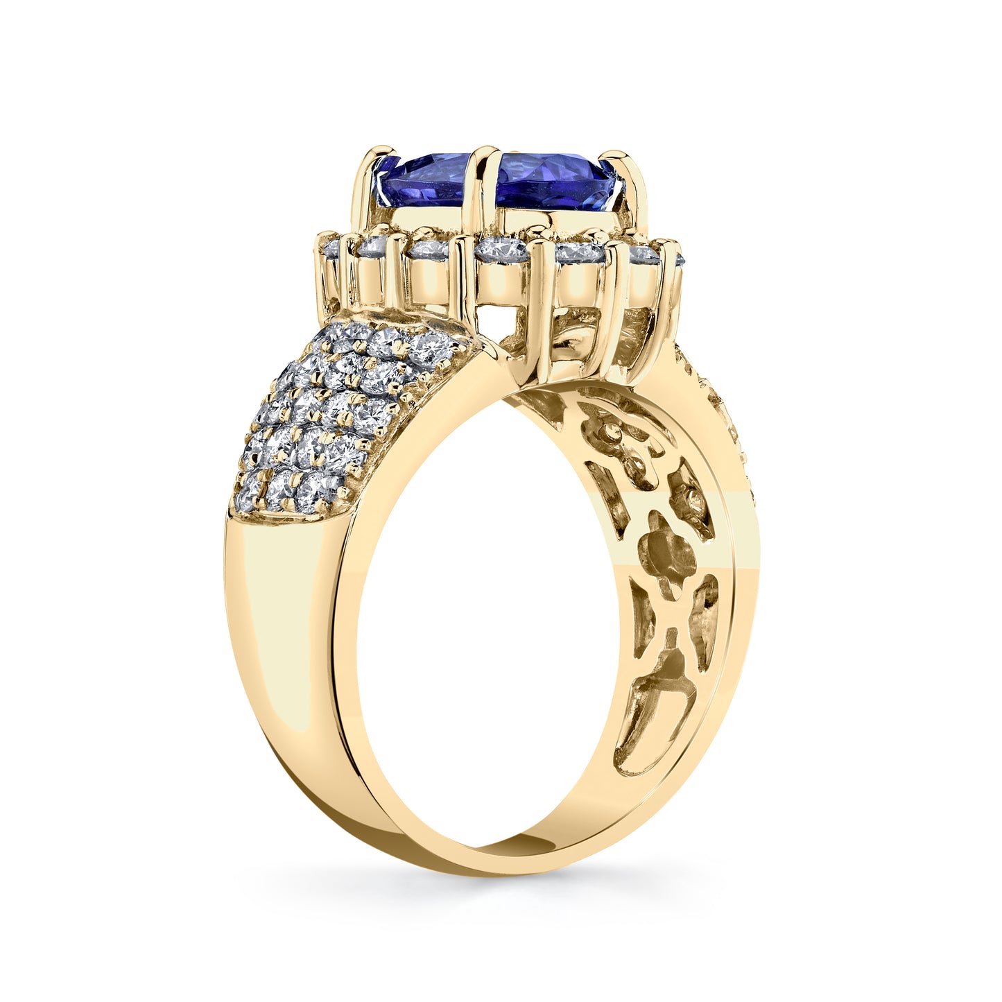 Oval Tanzanite and Diamond Cocktail Ring in 14K Yellow Gold - Side Profile