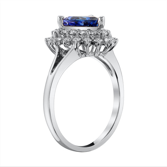 14K 1.50ct Trillion Blue Wing Tanzanite 0.69cttw VS White Diamond Ring