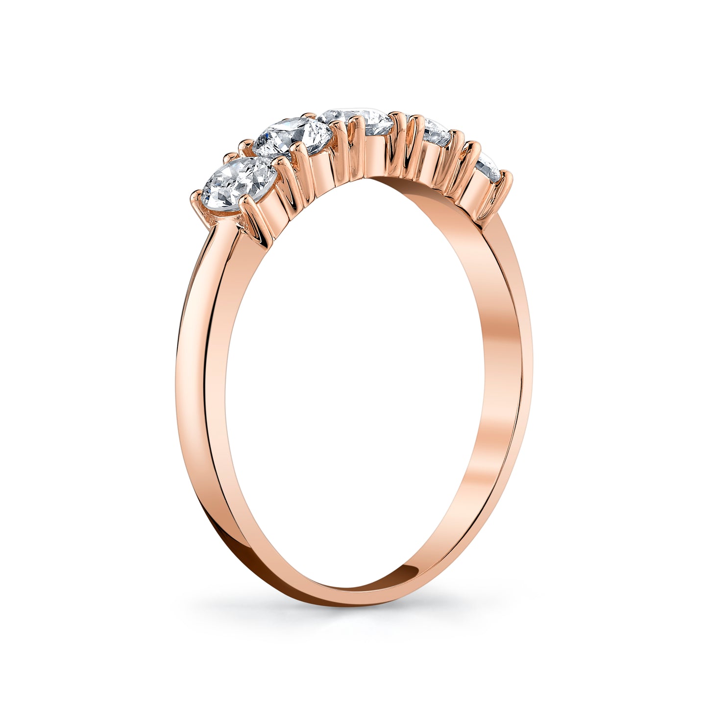 Round Natural White Diamond 5 Stone Band Ring in 14K Rose Gold - Side Profile