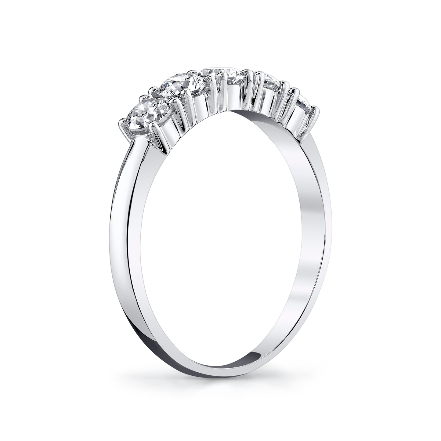 Round Natural White Diamond 5 Stone Band Ring in 14K White Gold - Side Profile
