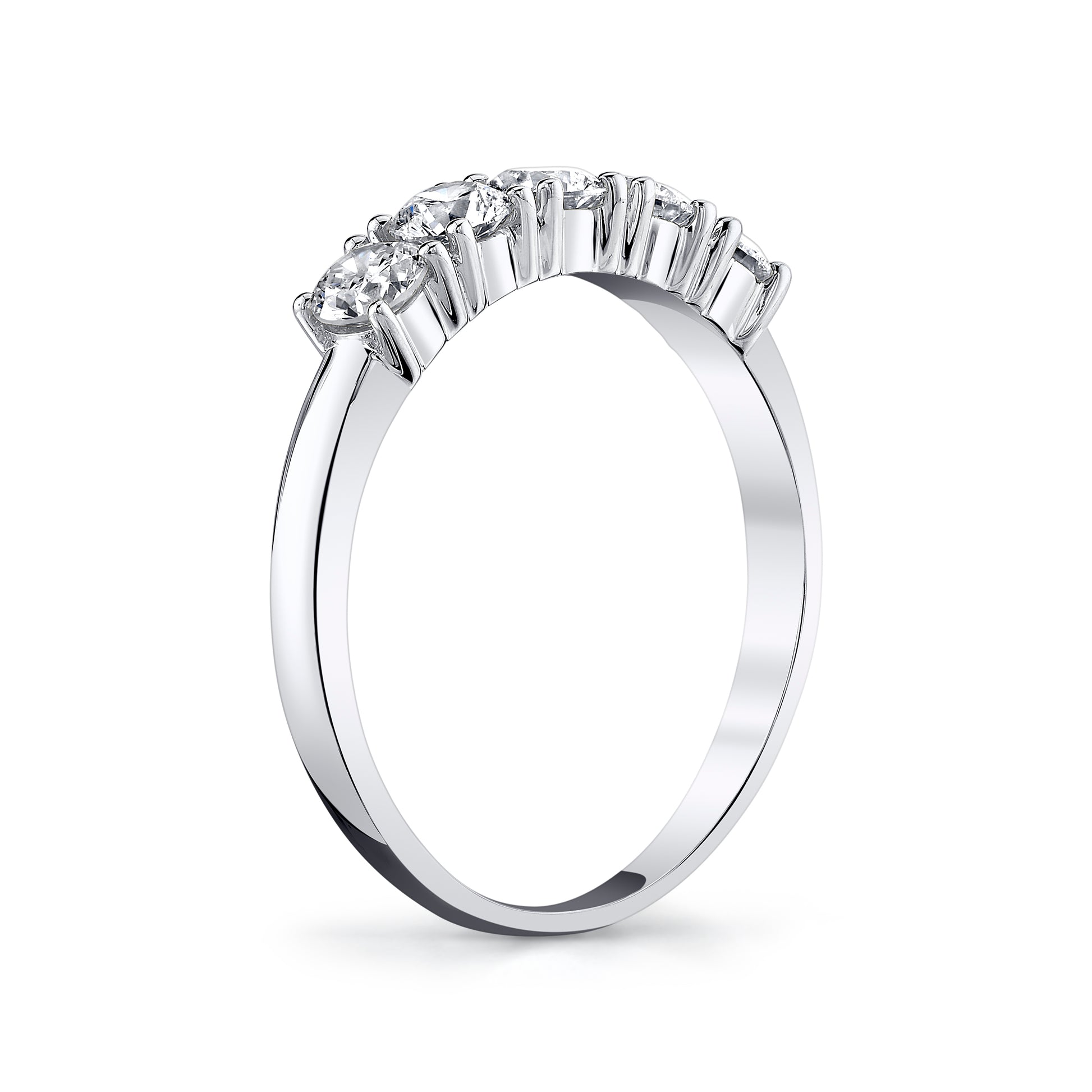 Round Natural White Diamond 5 Stone Band Ring in 14K White Gold - Side Profile