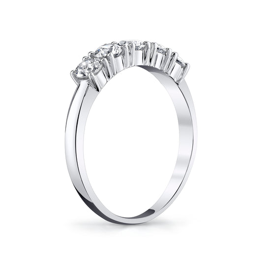 Round Natural White Diamond 5 Stone Band Ring in 14K White Gold - Side Profile