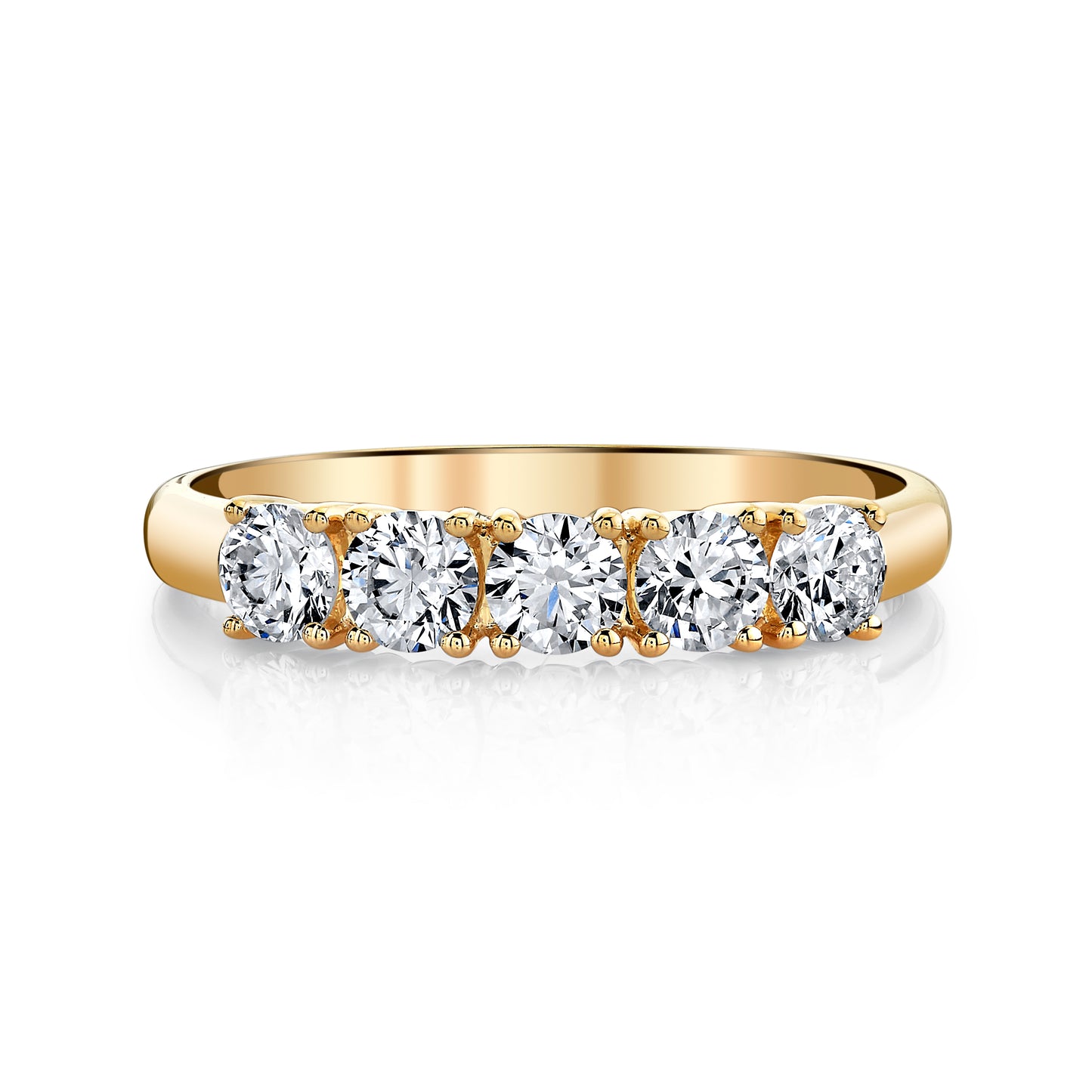 Round Natural White Diamond 5 Stone Band Ring in 14K Yellow Gold
