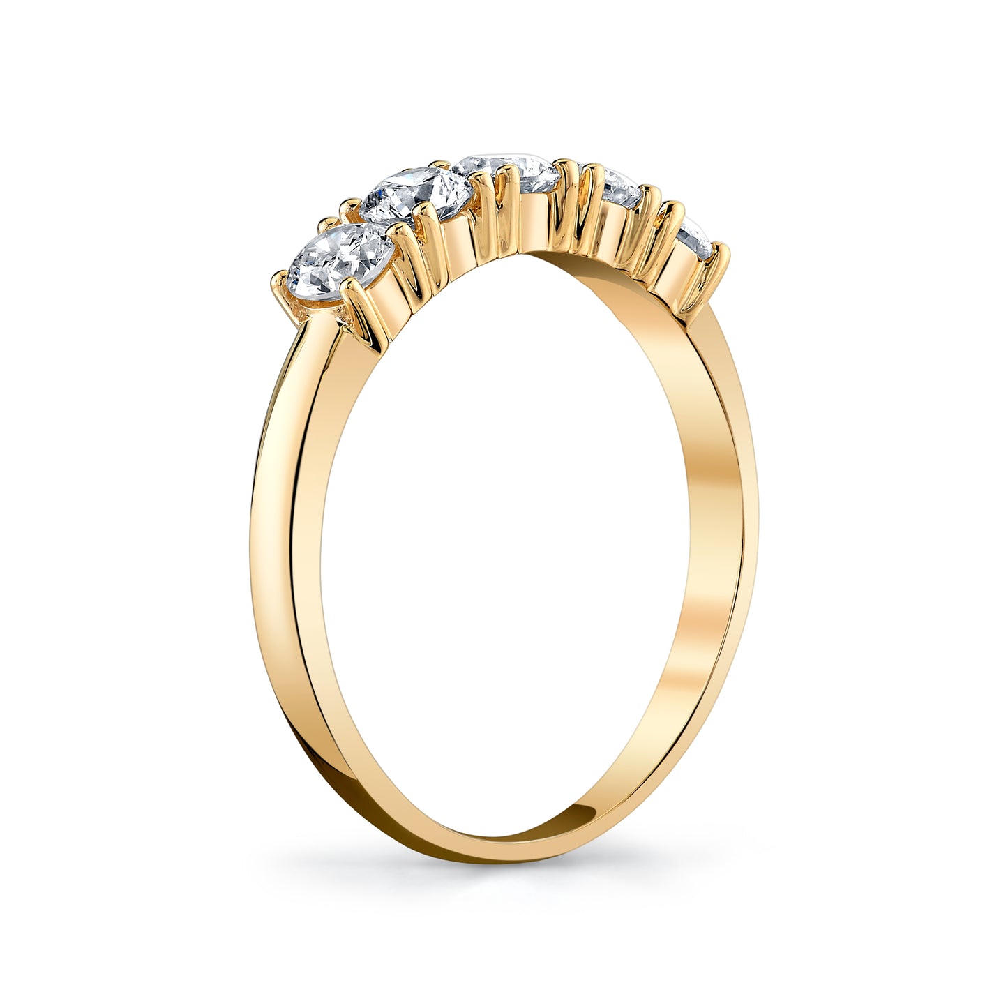 Round Natural White Diamond 5 Stone Band Ring in 14K Yellow Gold - Side Profile