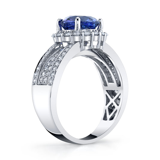 14K 2.69ct Round Blue Wing Tanzanite 1.00cttw VS White Diamond Ring