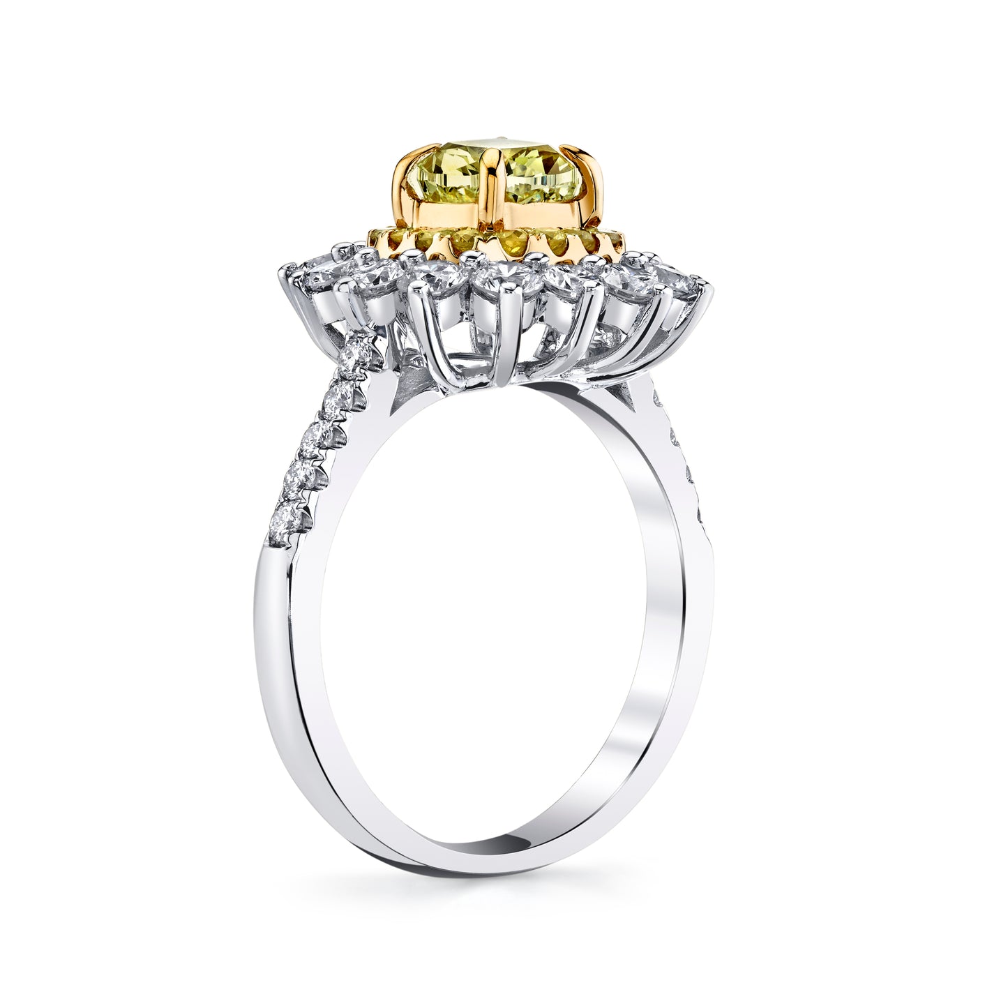Natural 1 Carat Cushion Yellow Diamond Cocktail Ring in 14K Gold - Side Profile