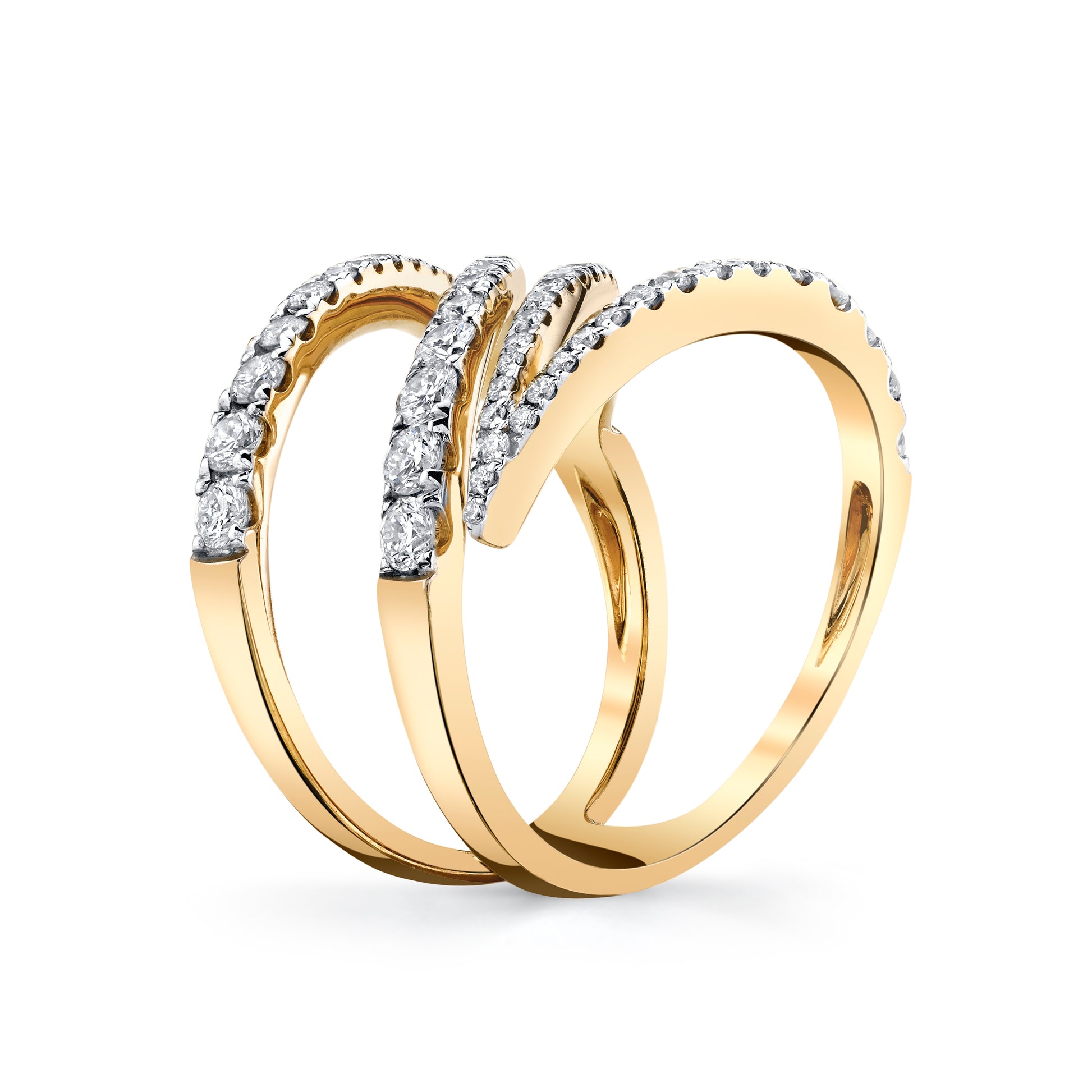 Natural White Diamond Z Ring in 14K Yellow Gold - Side Profile