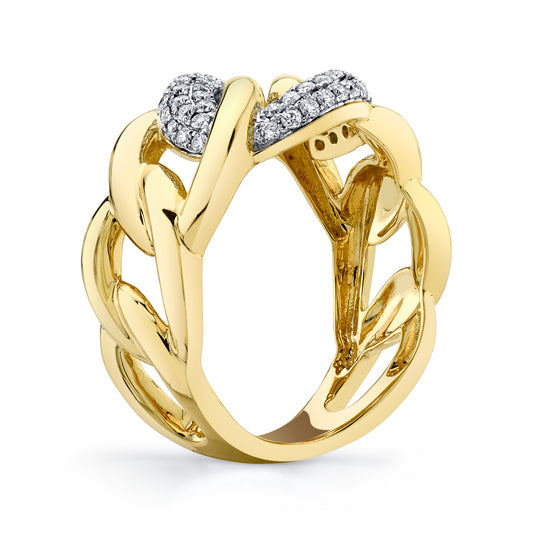 Natural White Diamond Cuban Link Ring in 14K Yellow Gold - Side Profile