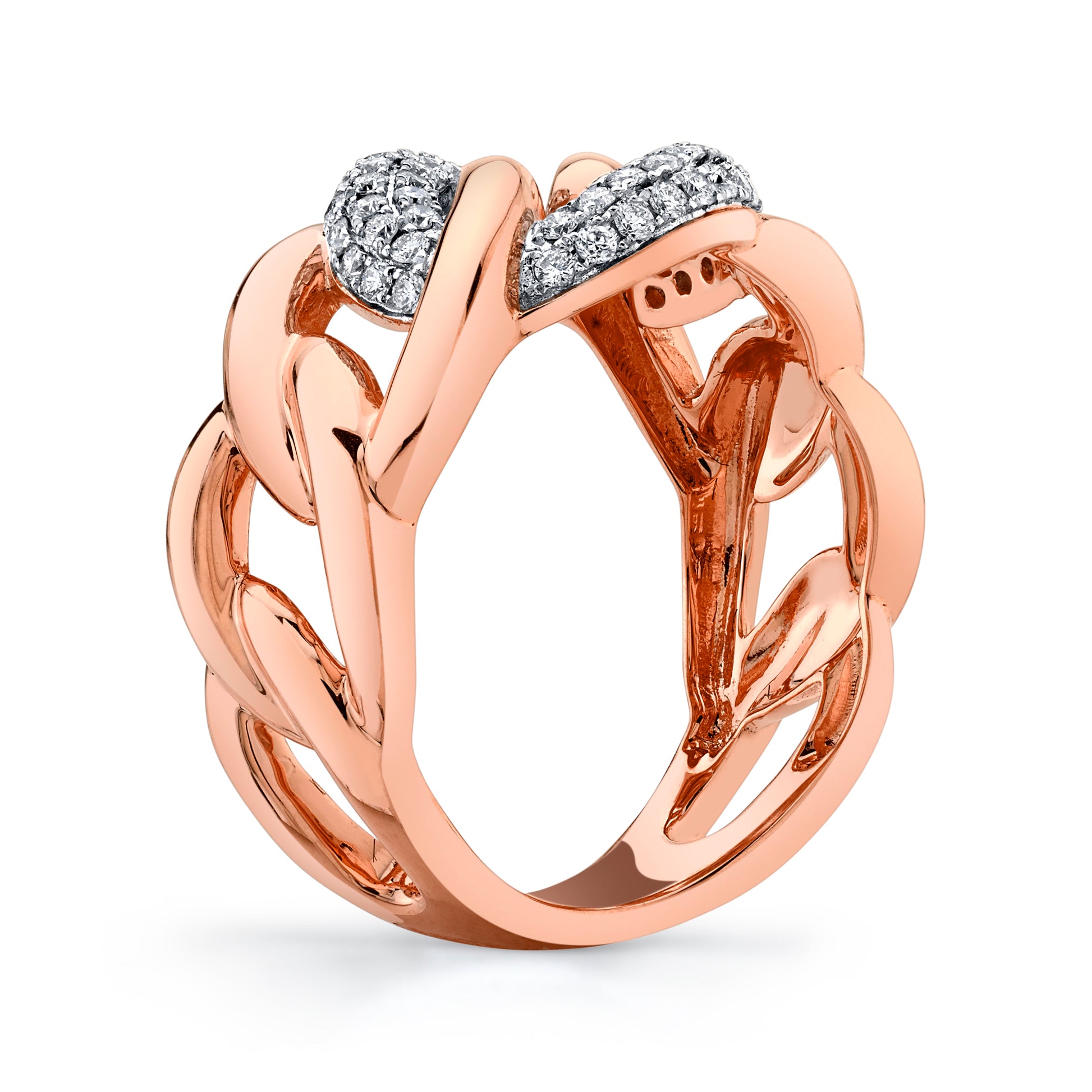 Natural White Diamond Cuban Link Ring in 14K Rose Gold - Side Profile