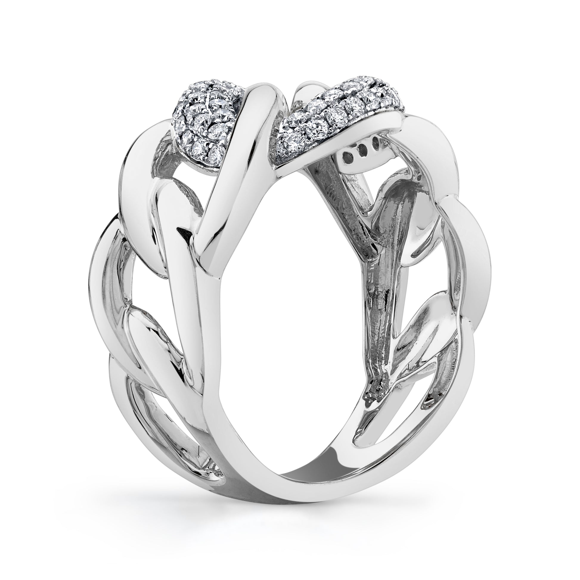 Natural White Diamond Cuban Link Ring in 14K White Gold - Side Profile