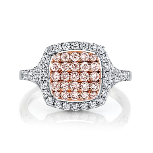 Natural Pink and White Diamond Pave Ring in 14K Gold
