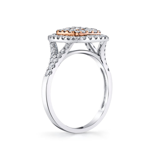 Natural Pink and White Diamond Pave Ring in 14K Gold - Side Profile