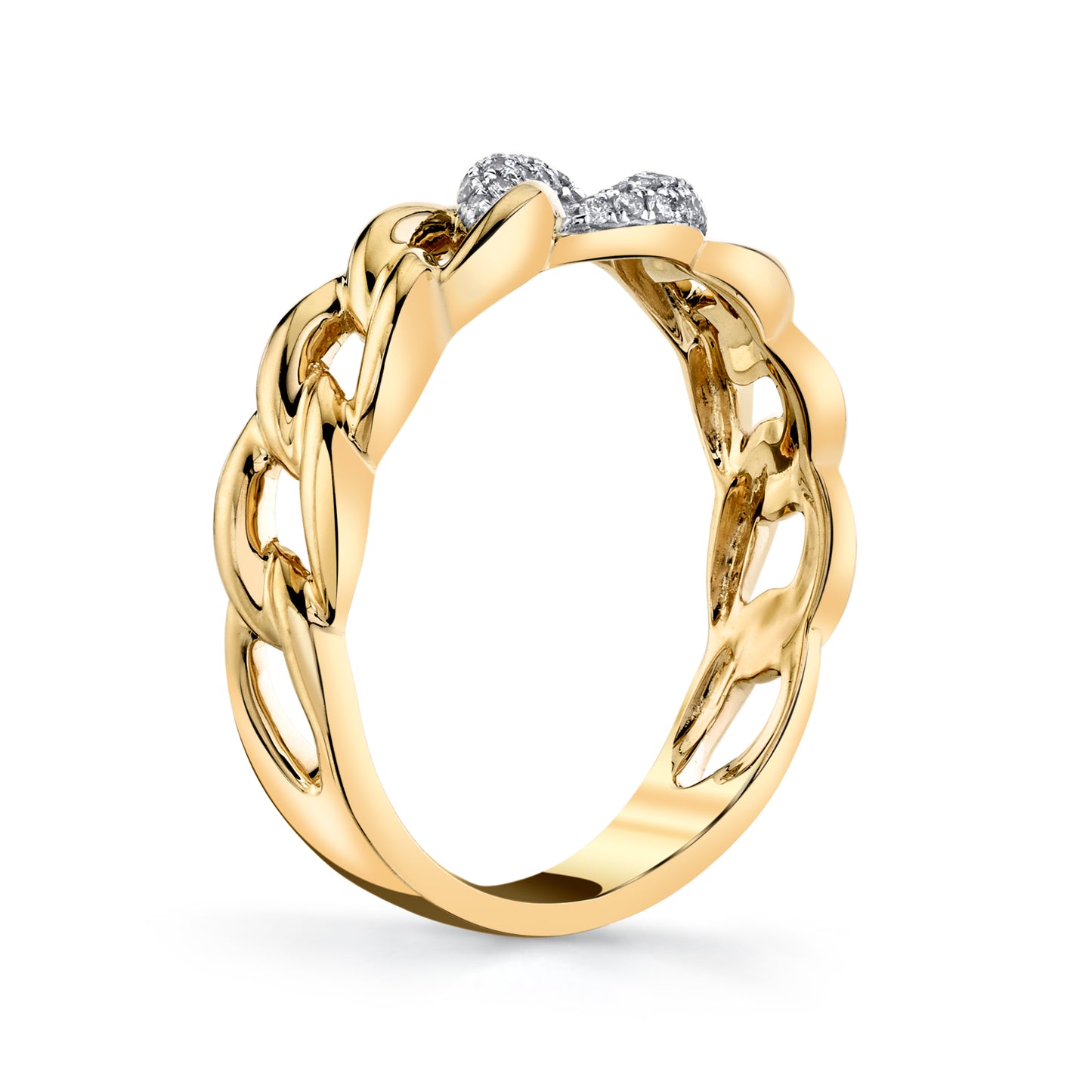 Natural White Diamond Stackable Cuban Link Ring in 14K Yellow Gold - Side Profile