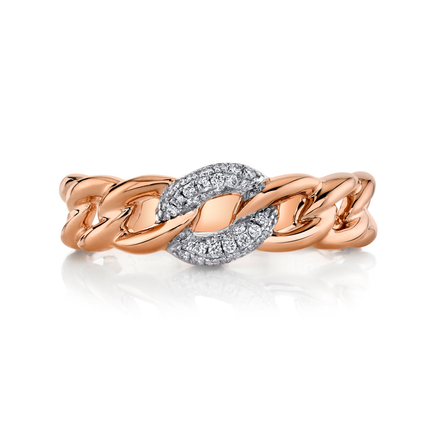 Natural White Diamond Stackable Cuban Link Ring in 14K Rose Gold