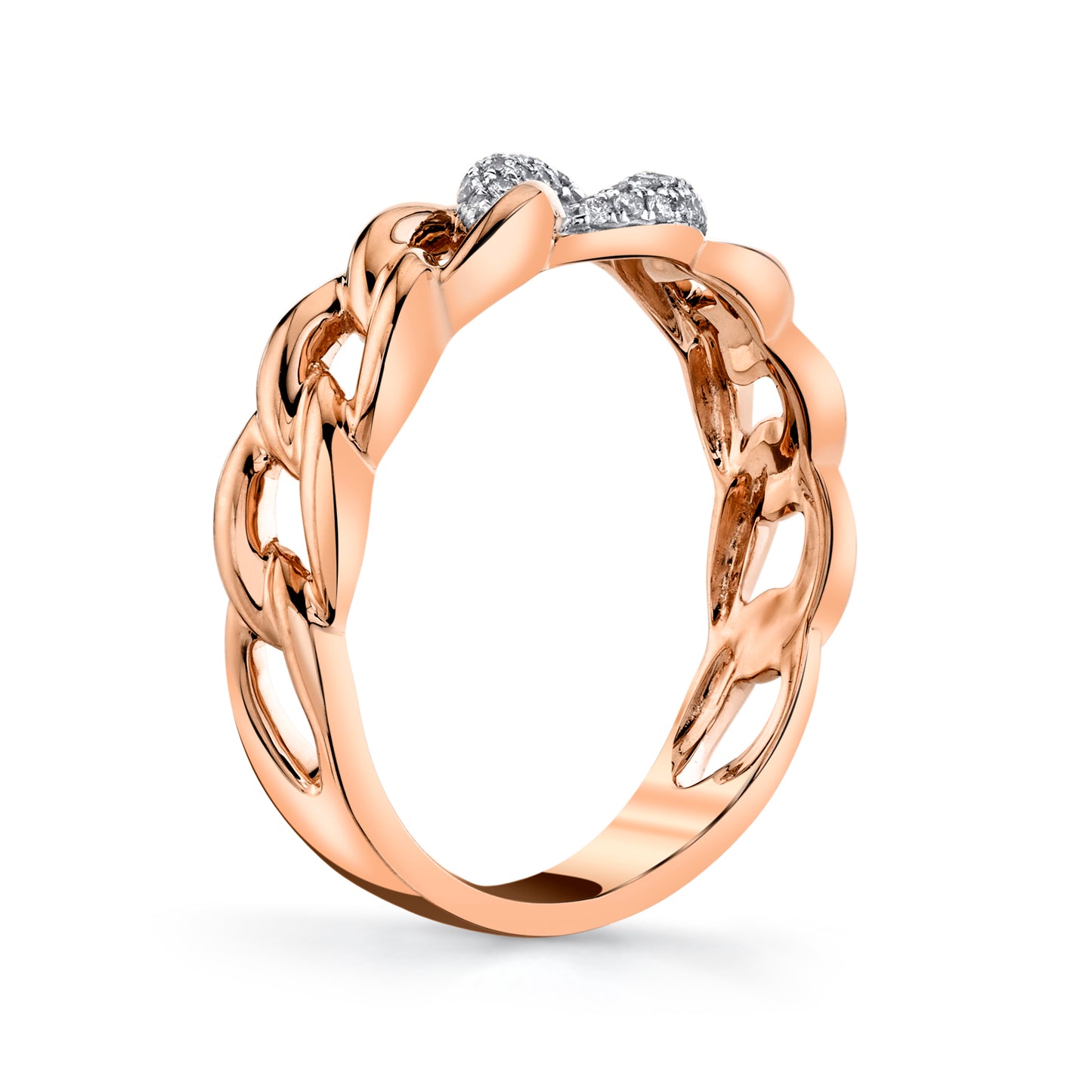 Natural White Diamond Stackable Cuban Link Ring in 14K Rose Gold - Side Profile