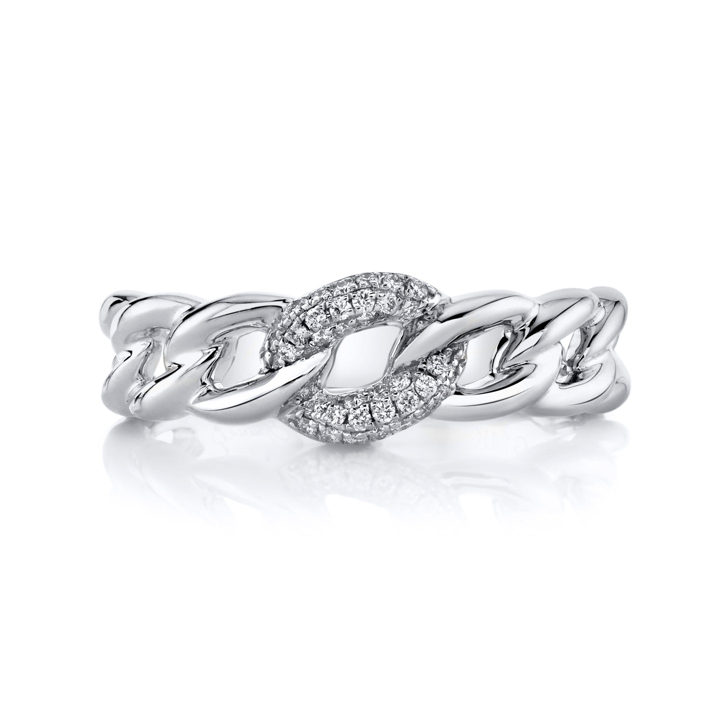 Natural White Diamond Stackable Cuban Link Ring in 14K White Gold