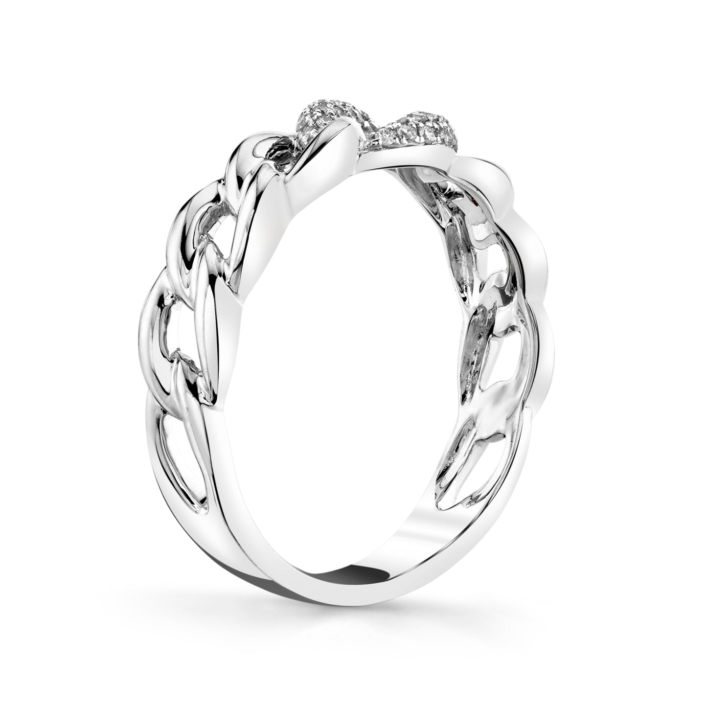 Natural White Diamond Stackable Cuban Link Ring in 14K White Gold - Side Profile
