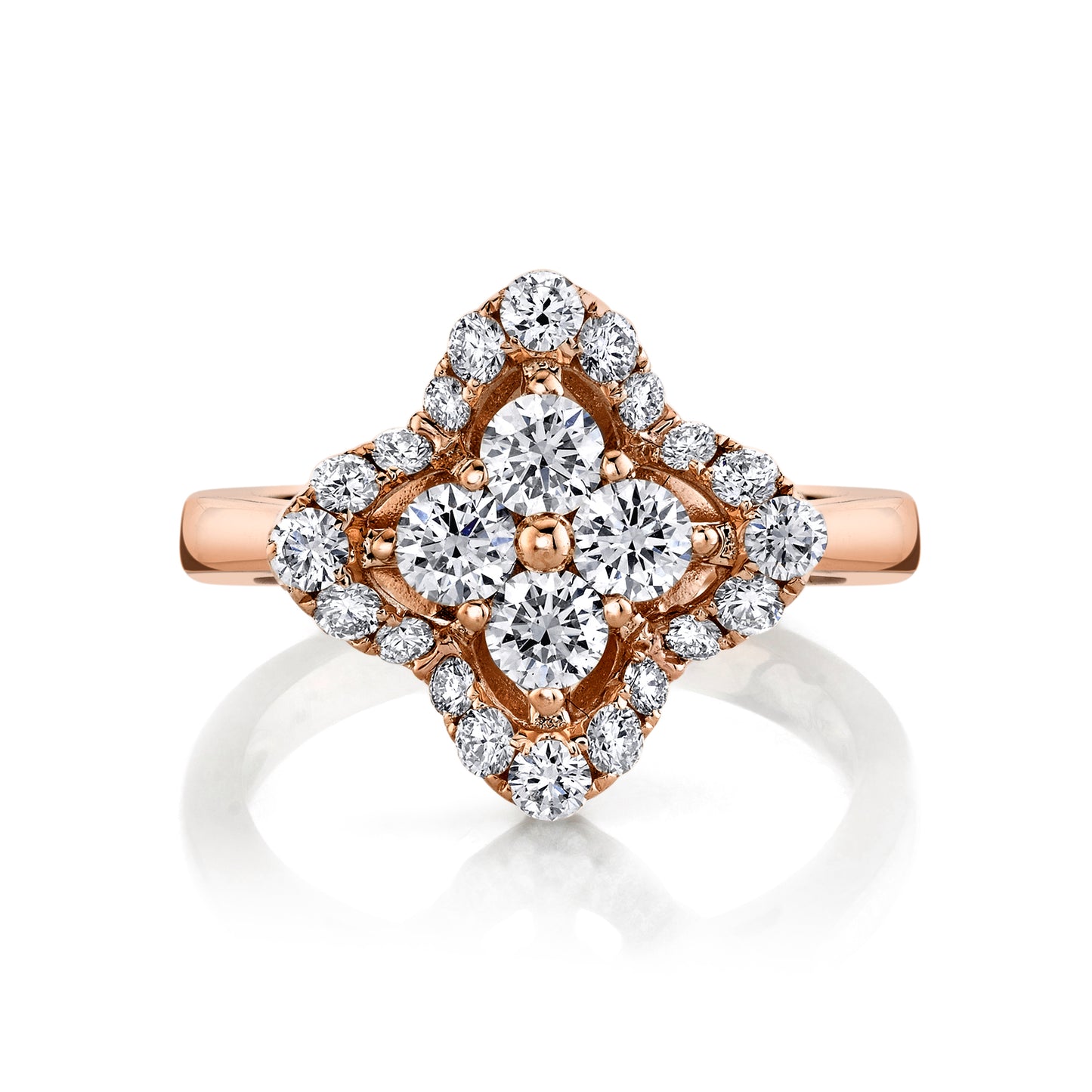 Natural White Diamond Clover Ring in 14K Rose Gold
