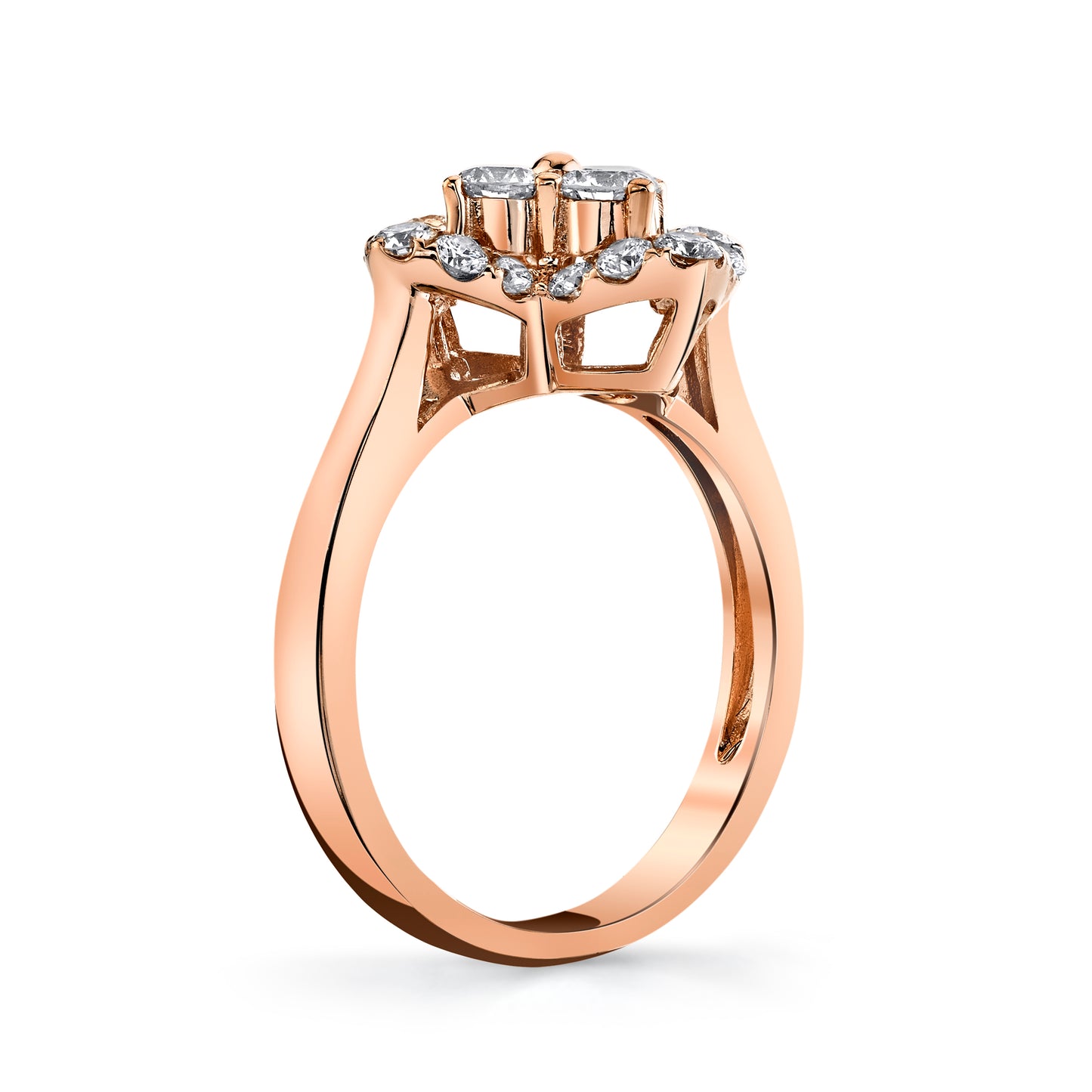 Natural White Diamond Clover Ring in 14K Rose Gold - Side Profile