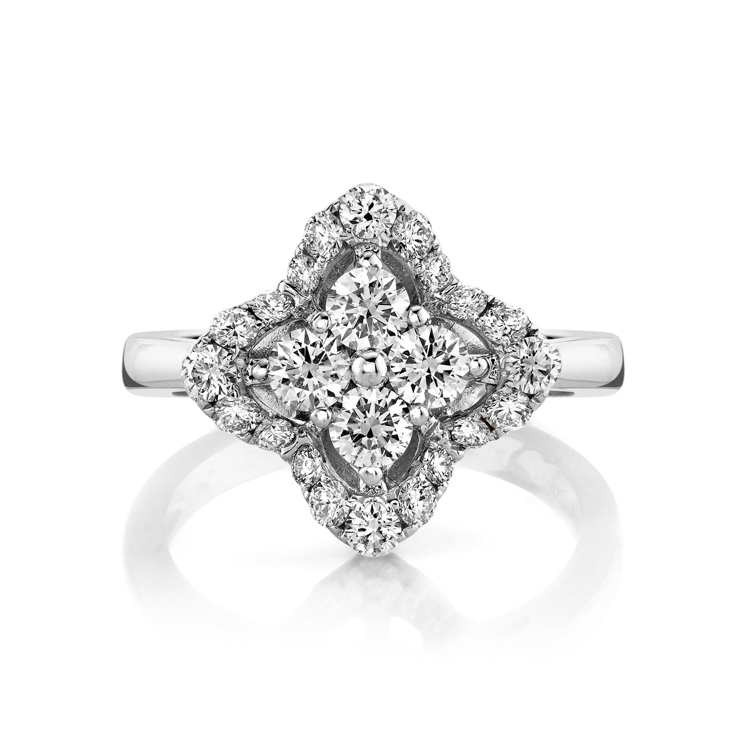 Natural White Diamond Clover Ring in 14K White Gold
