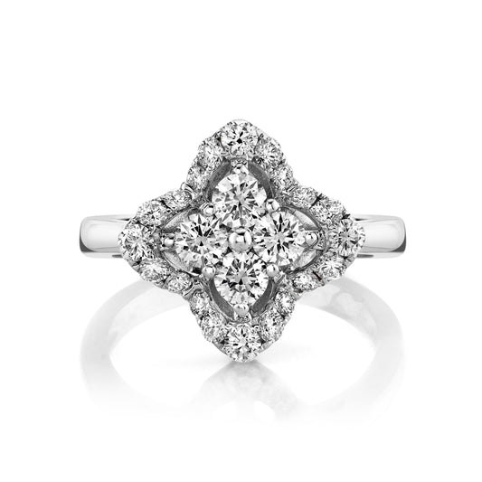 Natural White Diamond Clover Ring in 14K White Gold