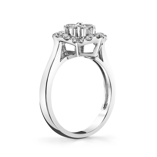 Natural White Diamond Clover Ring in 14K White Gold - Side Profile
