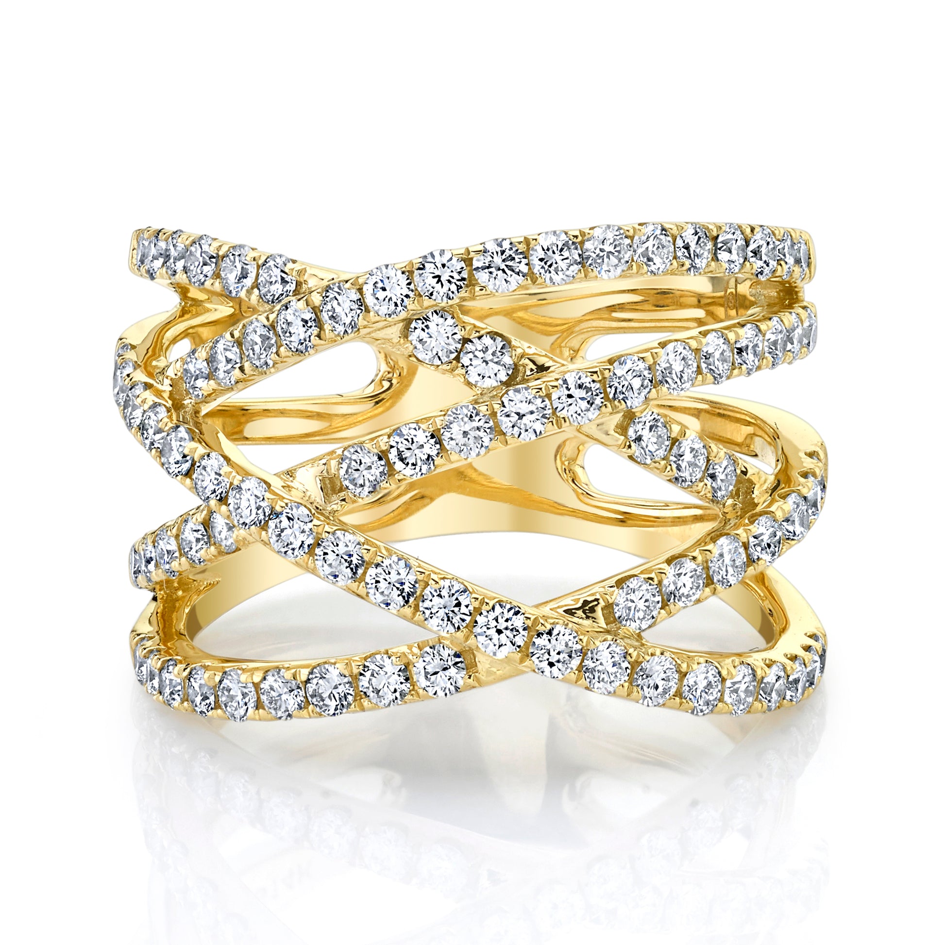 Natural White Diamond Criss Cross Ring in 14K Yellow Gold