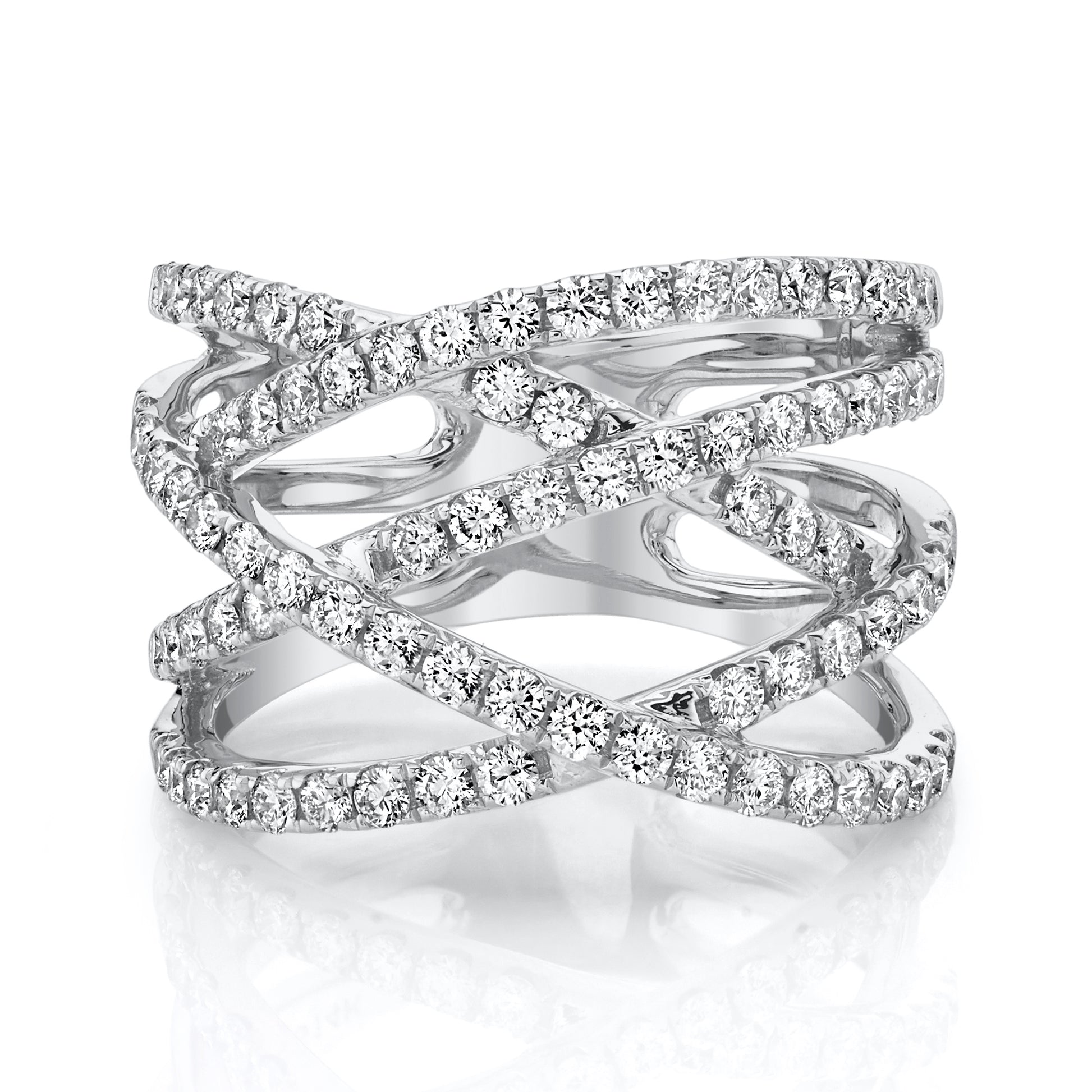 Natural White Diamond Criss Cross Ring in 14K White Gold