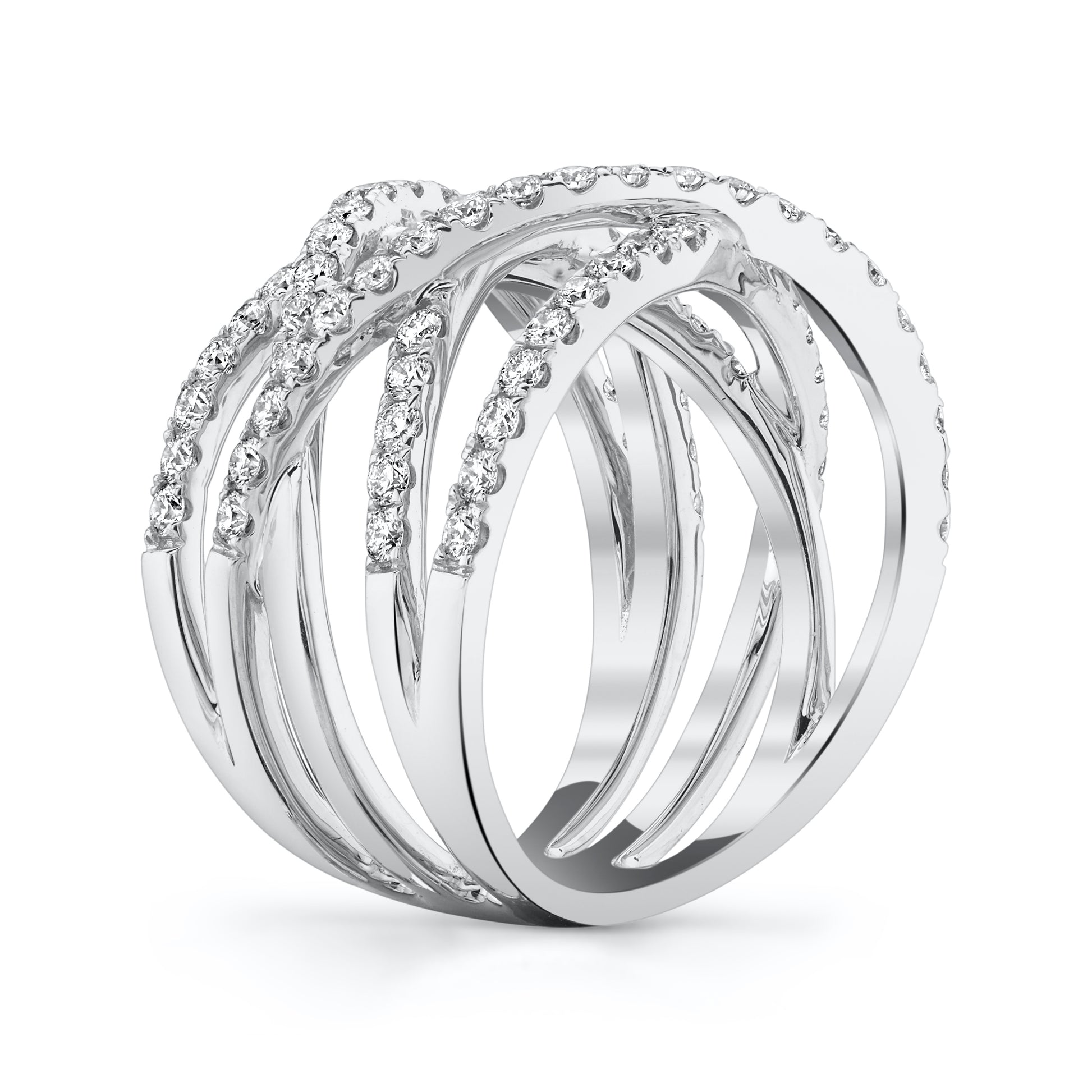 Natural White Diamond Criss Cross Ring in 14K White Gold - Side Profile