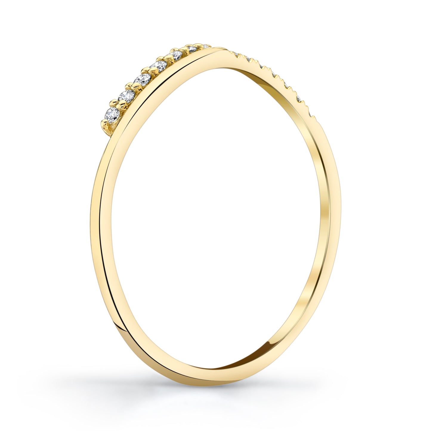 Stackable Diamond Wave Ring in 14K Yellow Gold - Side Profile