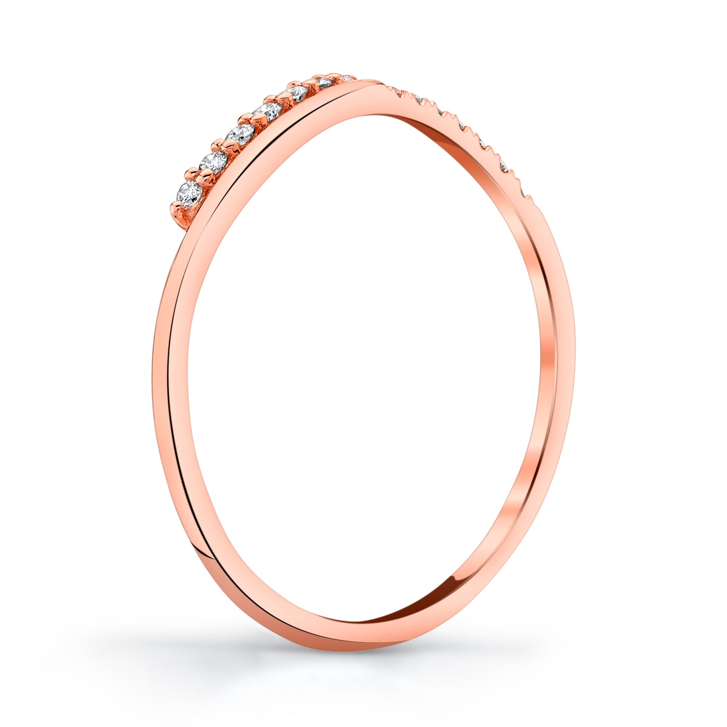 Stackable Diamond Wave Ring in 14K Rose Gold - Side Profile