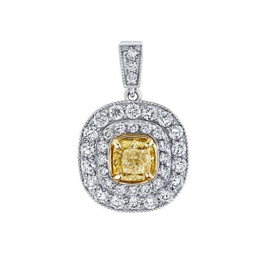Natural 1 Carat Cushion Yellow Diamond Pendant in 14K Gold