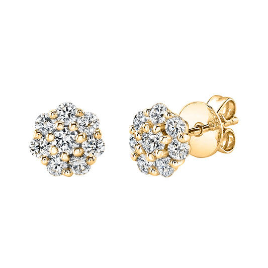 14K 0.71cttw VS White Diamond Cluster Stud Earrings