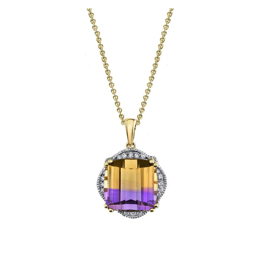 14K 6.00ct Cushion Ametrine and Diamond Pendant