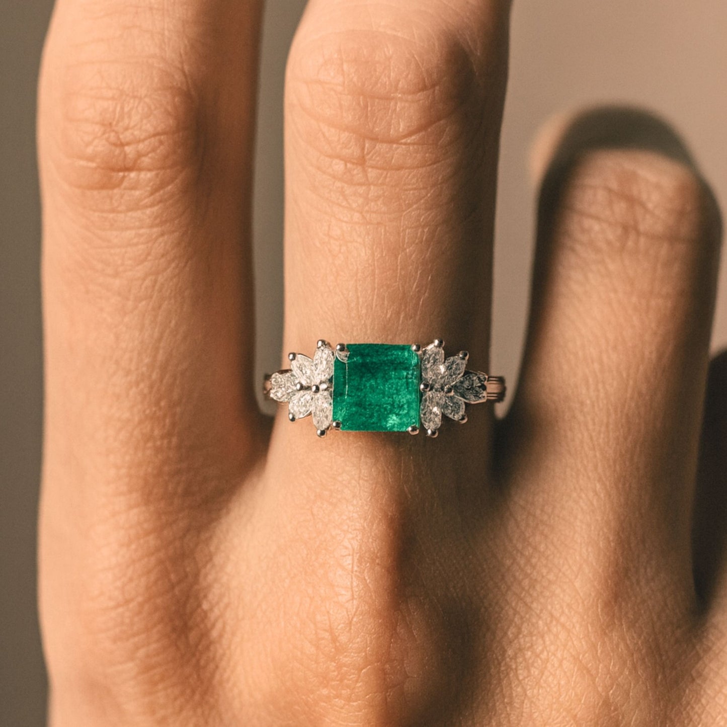 Platinum 2.54ct Emerald Cut Colombian Emerald 0.76cttw White Diamonds Ring