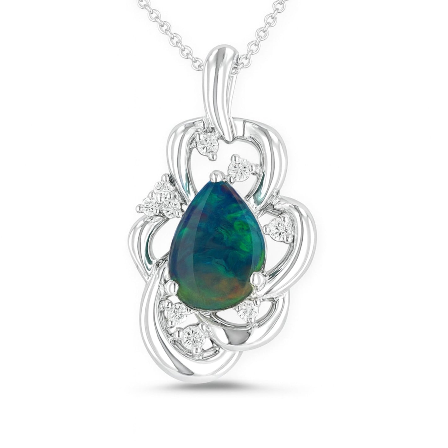 Platinum 3.88ct Pear Shape Boulder Opal 0.31cttw White Diamonds Pendant