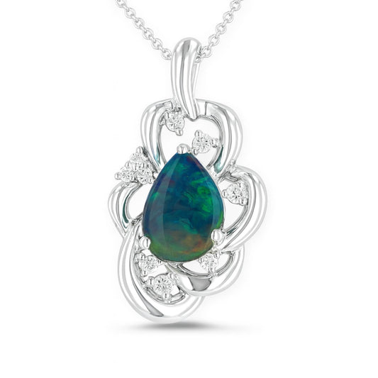 Platinum 3.88ct Pear Shape Boulder Opal 0.31cttw White Diamonds Pendant